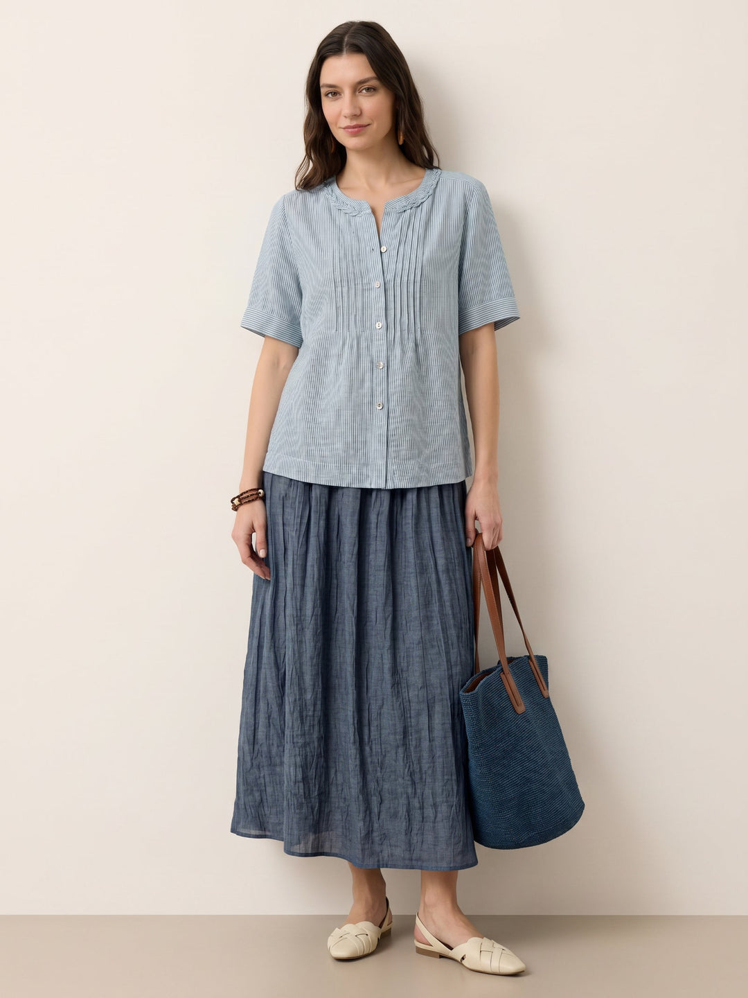 Marina | Top a Righe in Lino con Collo Intrecciato