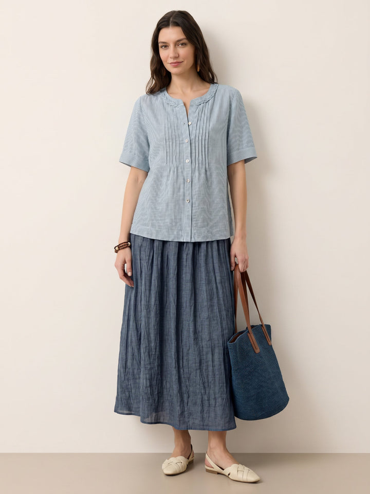 Marina | Top a Righe in Lino con Collo Intrecciato
