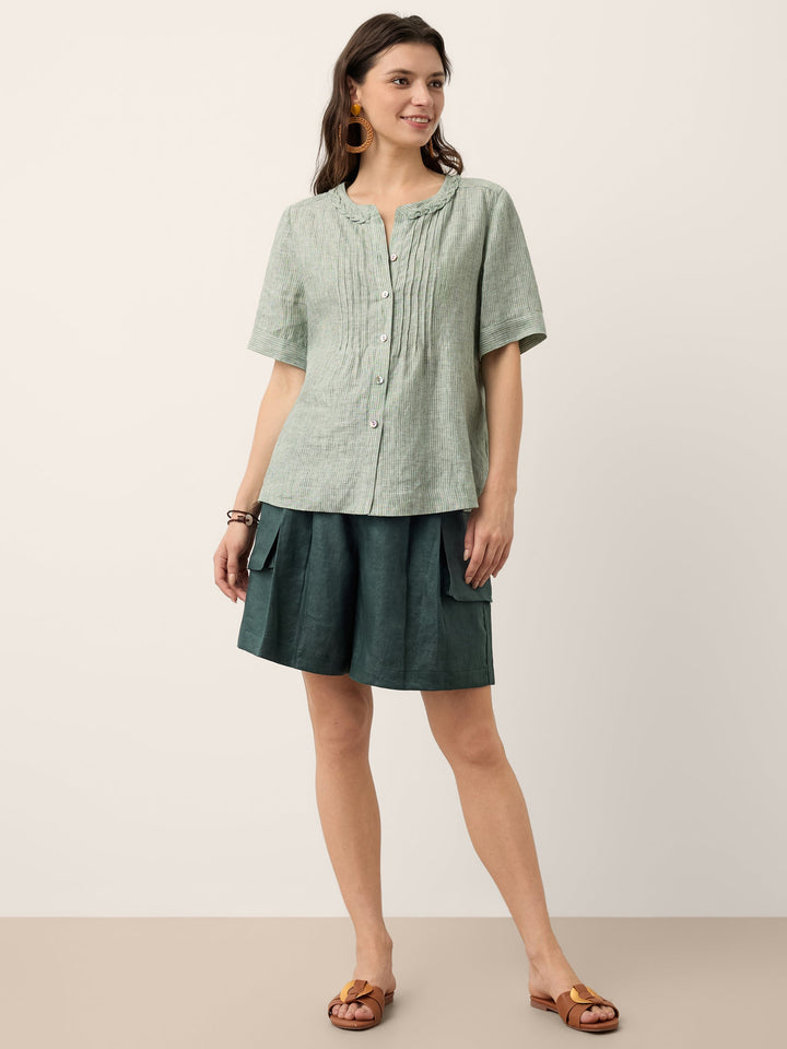 Marina | Top a Righe in Lino con Collo Intrecciato