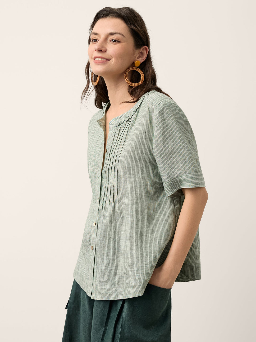 Marina | Top a Righe in Lino con Collo Intrecciato