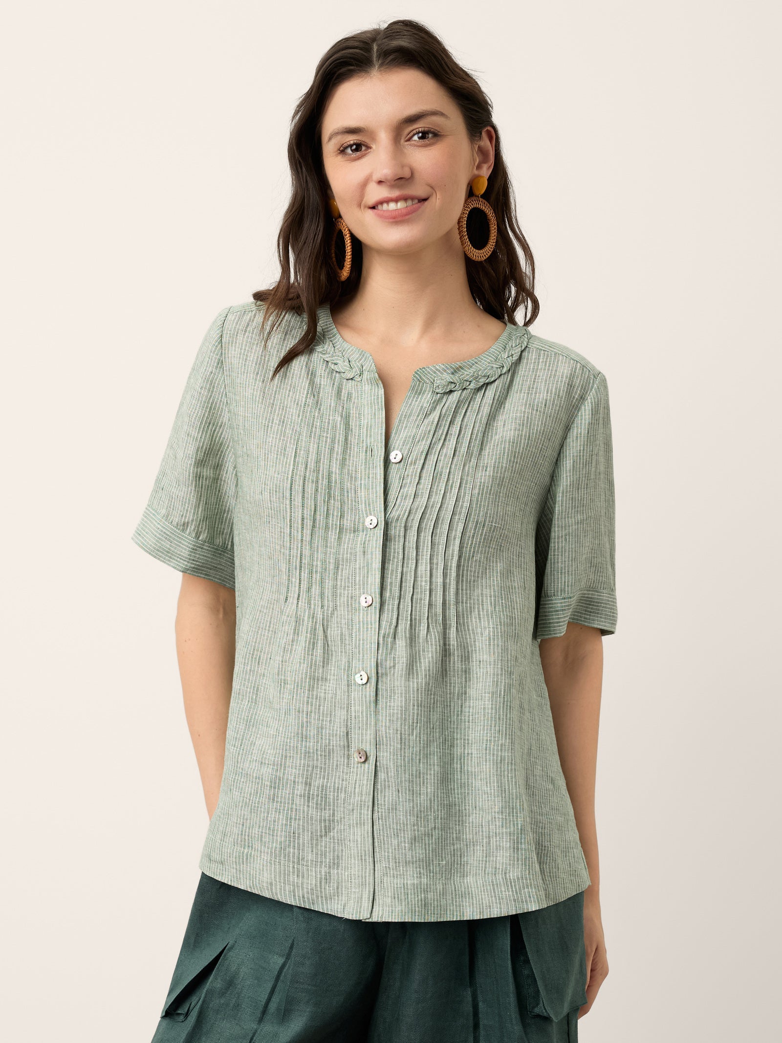 Marina | Top a Righe in Lino con Collo Intrecciato