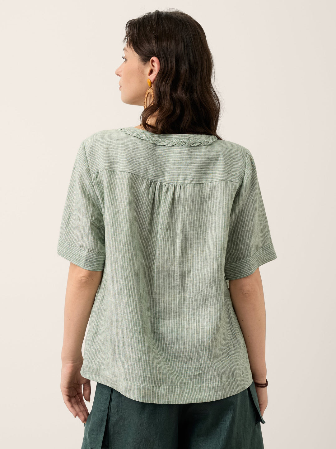 Marina | Top a Righe in Lino con Collo Intrecciato