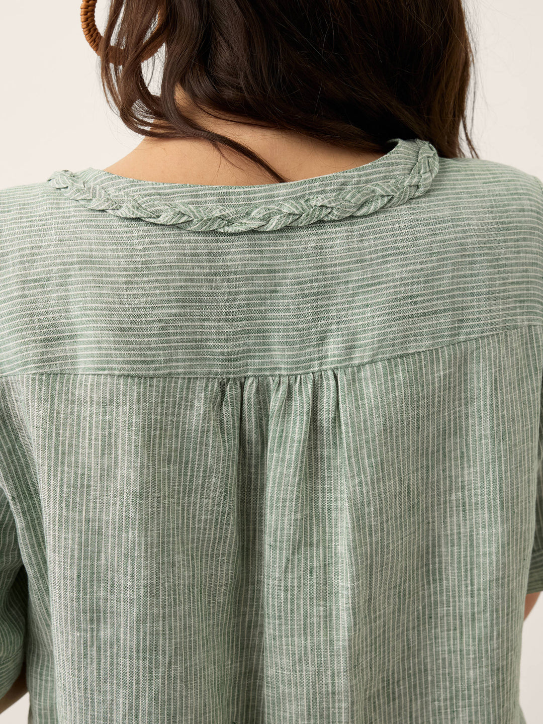 Marina | Top a Righe in Lino con Collo Intrecciato