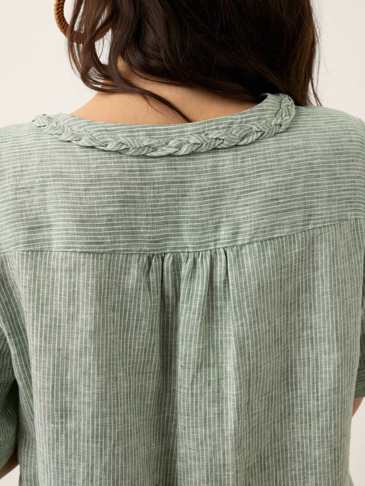 Marina | Top a Righe in Lino con Collo Intrecciato