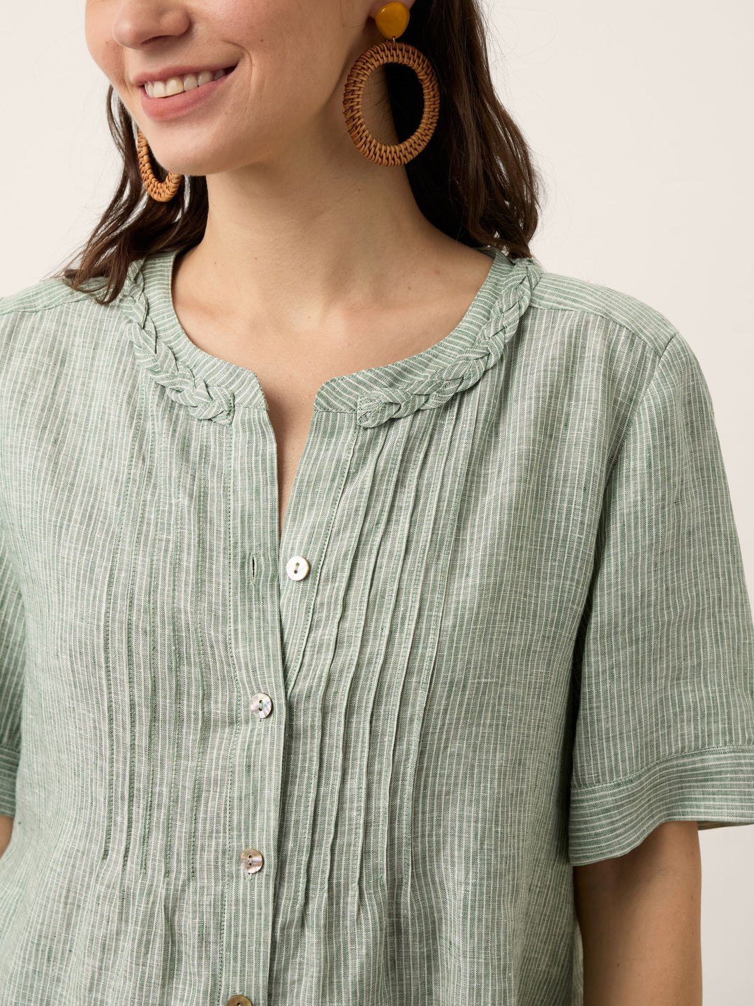 Marina | Top a Righe in Lino con Collo Intrecciato