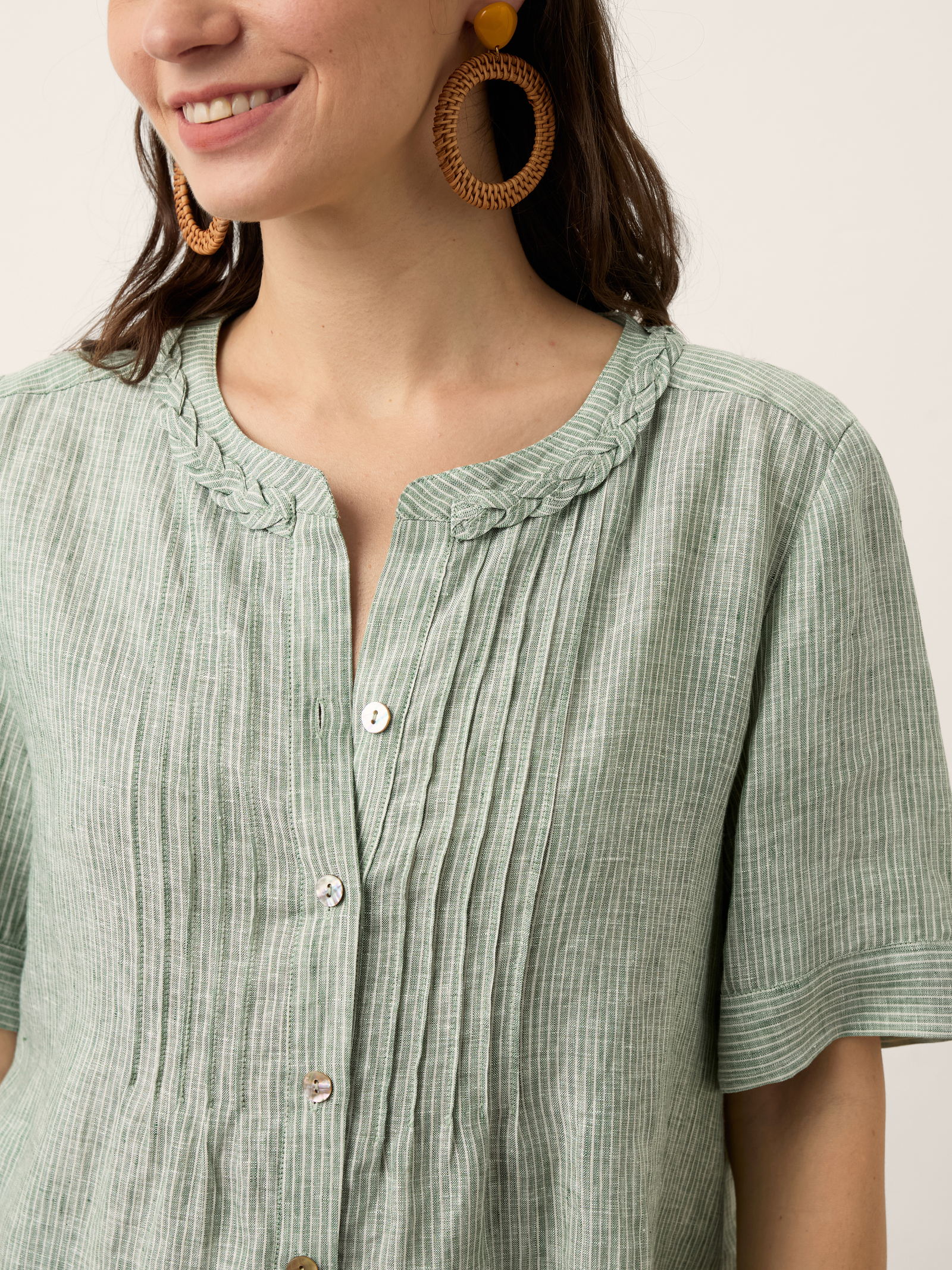 Marina | Top a Righe in Lino con Collo Intrecciato