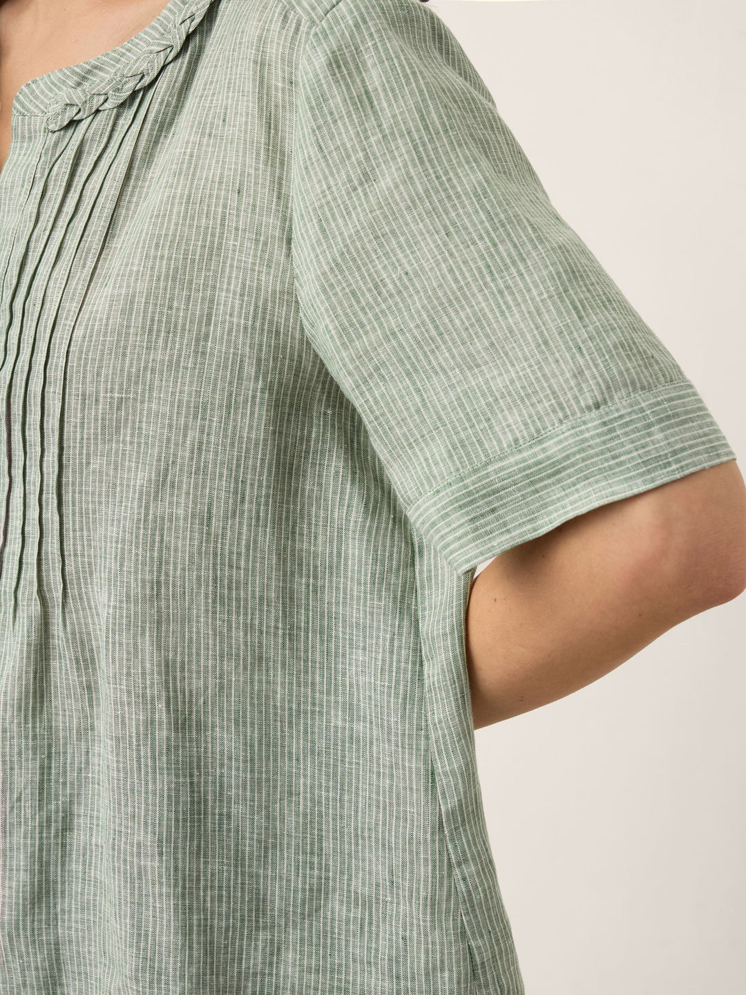 Marina | Top a Righe in Lino con Collo Intrecciato