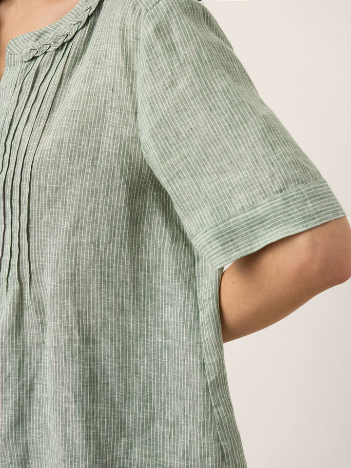 Marina | Top a Righe in Lino con Collo Intrecciato