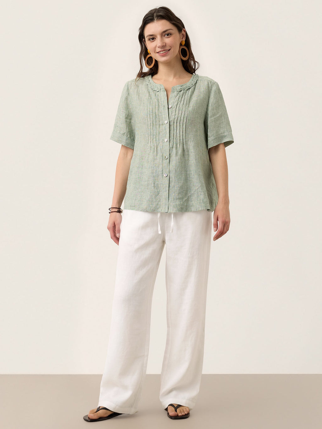 Marina | Top a Righe in Lino con Collo Intrecciato