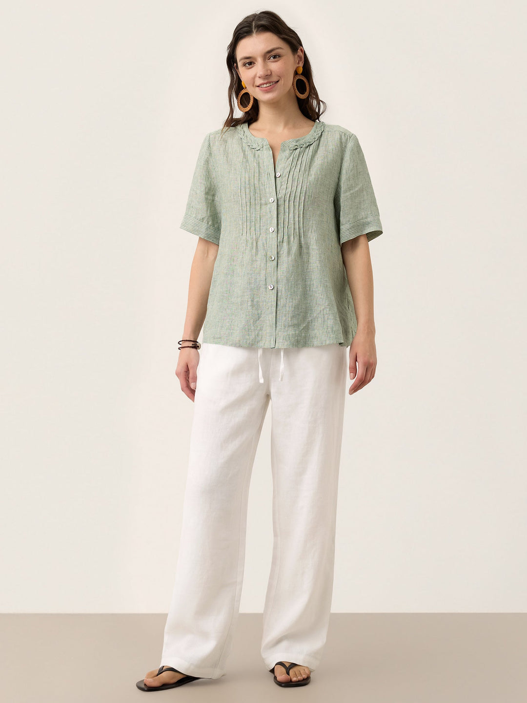 Marina | Top a Righe in Lino con Collo Intrecciato