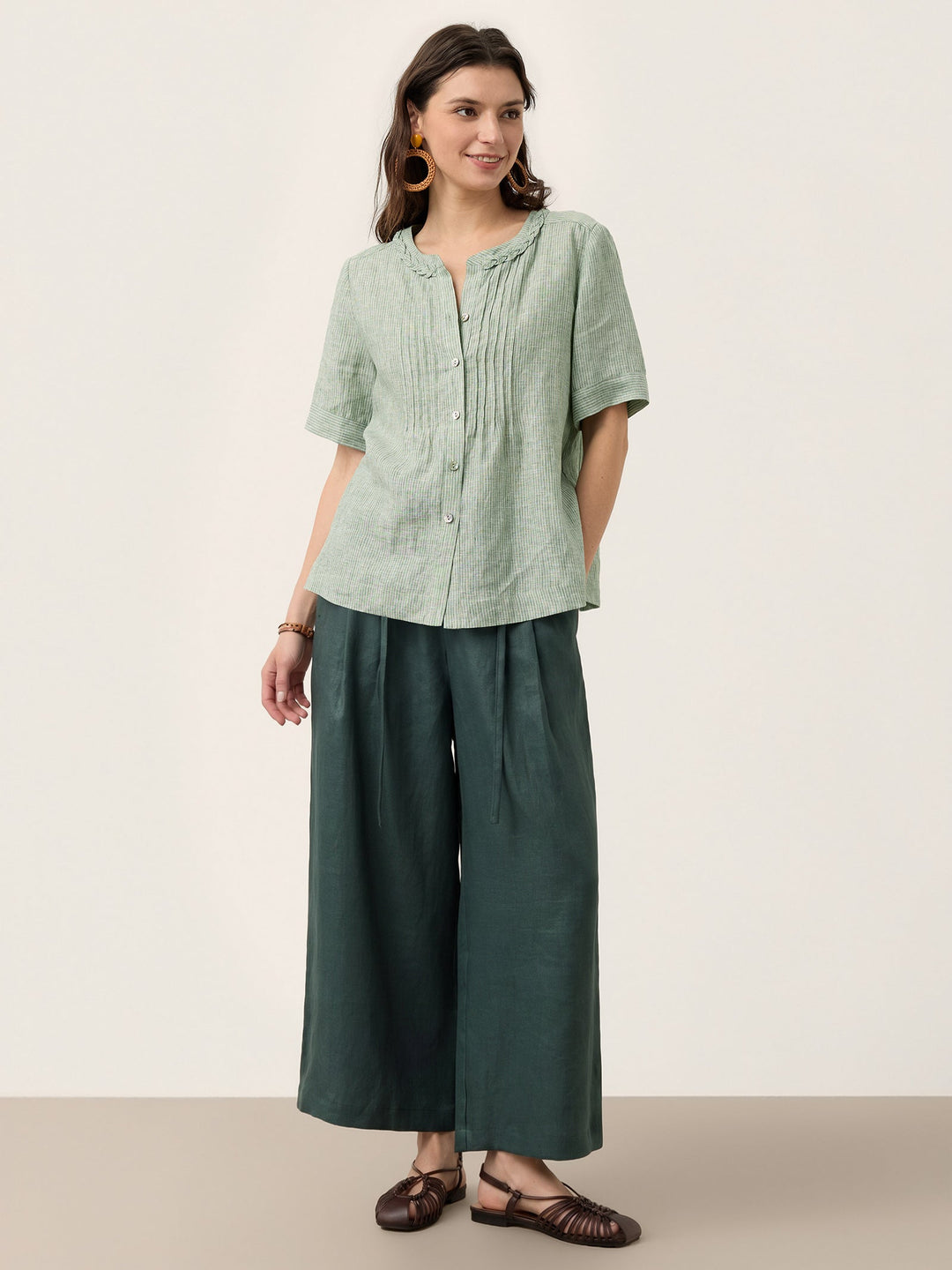 Marina | Top a Righe in Lino con Collo Intrecciato