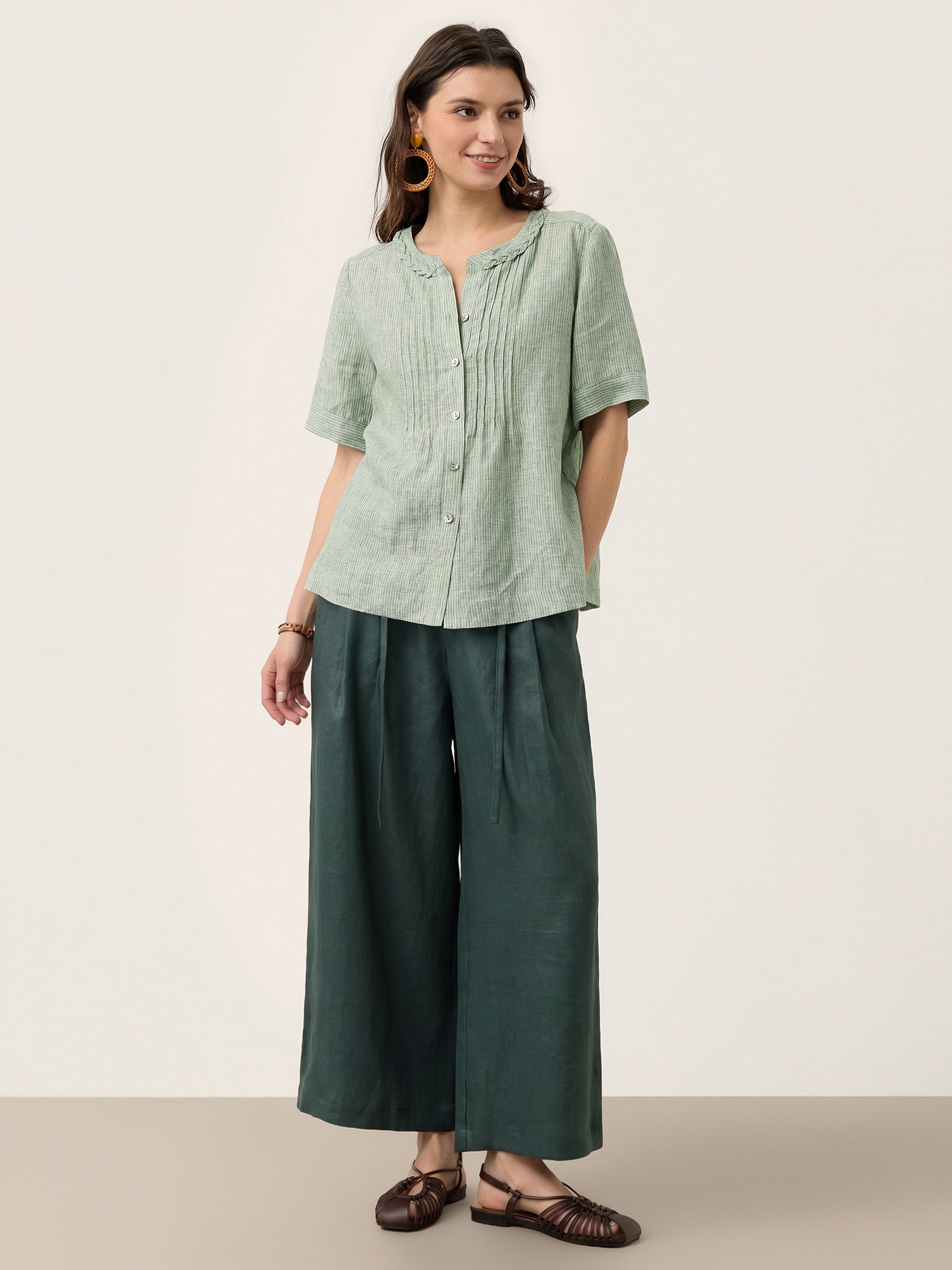 Marina | Top a Righe in Lino con Collo Intrecciato