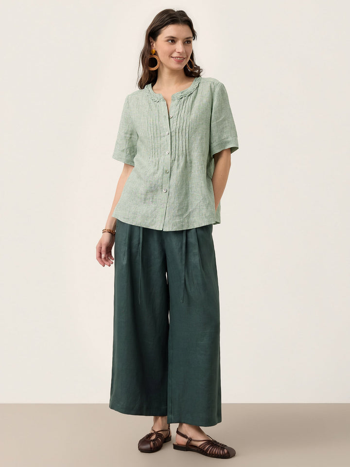 Marina | Top a Righe in Lino con Collo Intrecciato