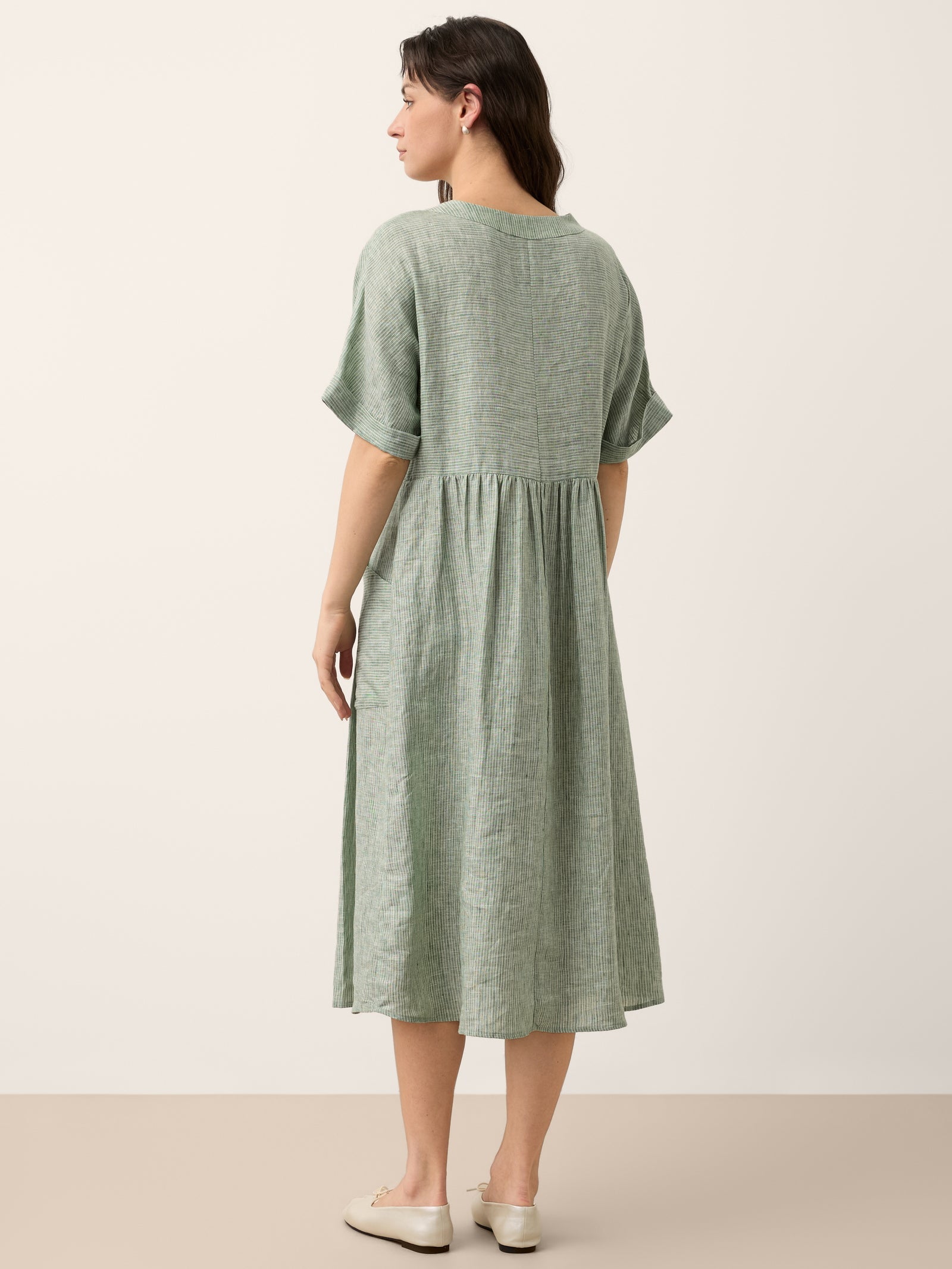 Astoria | Abito Midi a Righe in Lino con Tasche