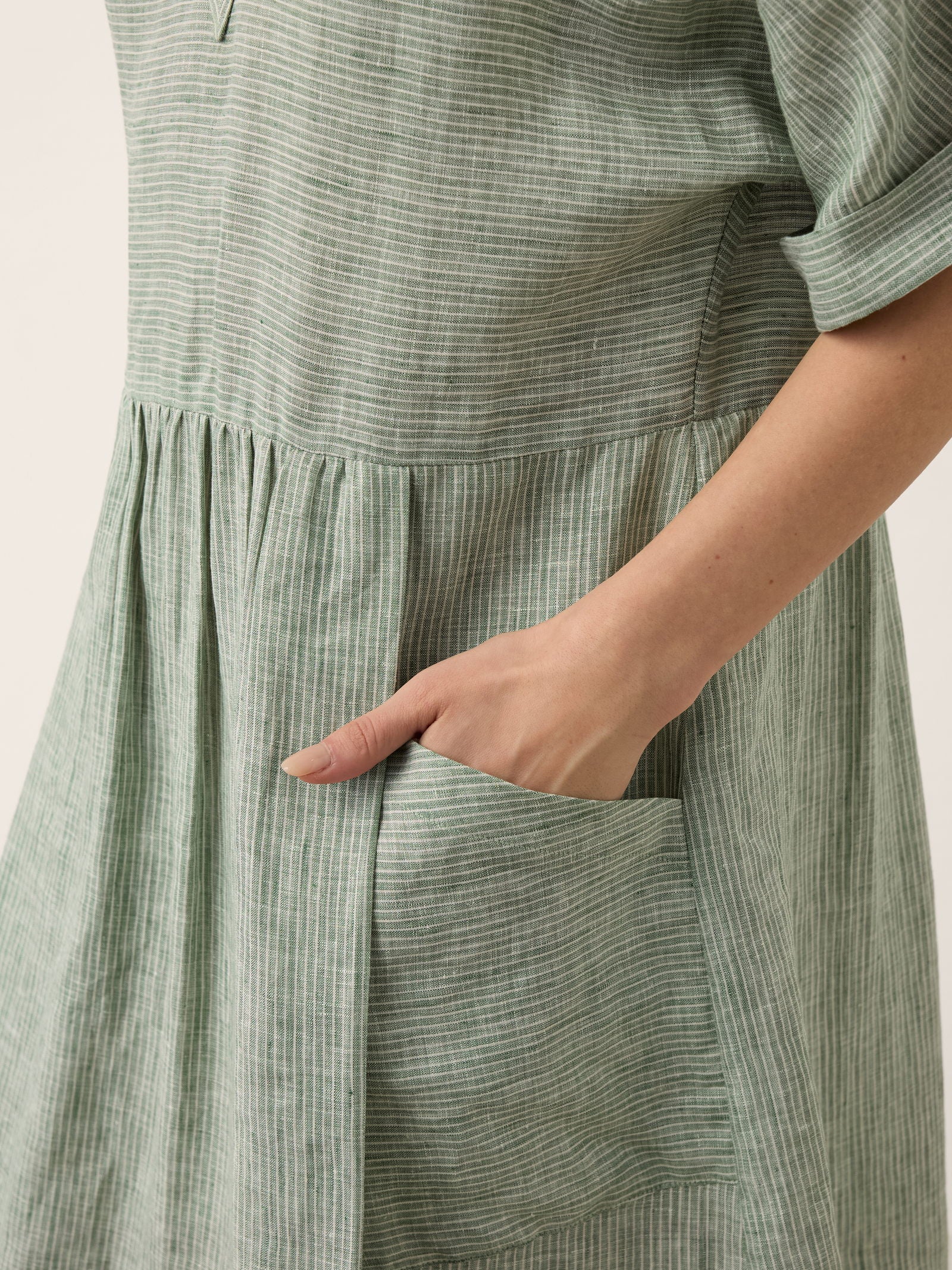 Astoria | Abito Midi a Righe in Lino con Tasche