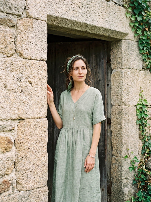 Astoria | Abito Midi a Righe in Lino con Tasche