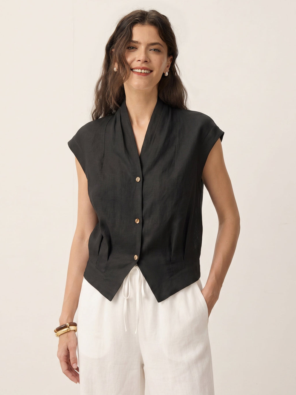 Valeria | Camicia Corta in Lino con Scollo Incrociato