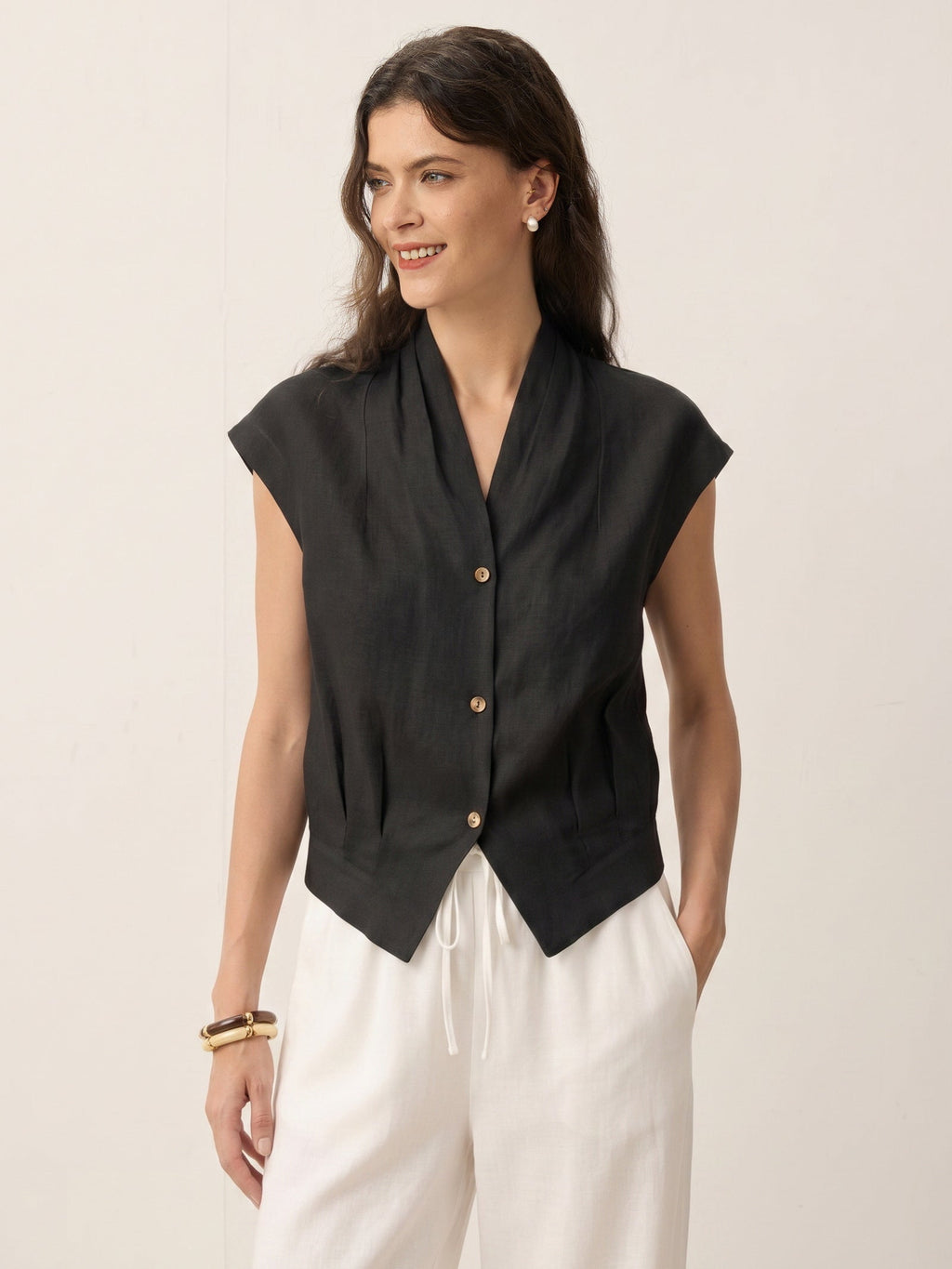 Valeria | Camicia Corta in Lino con Scollo Incrociato