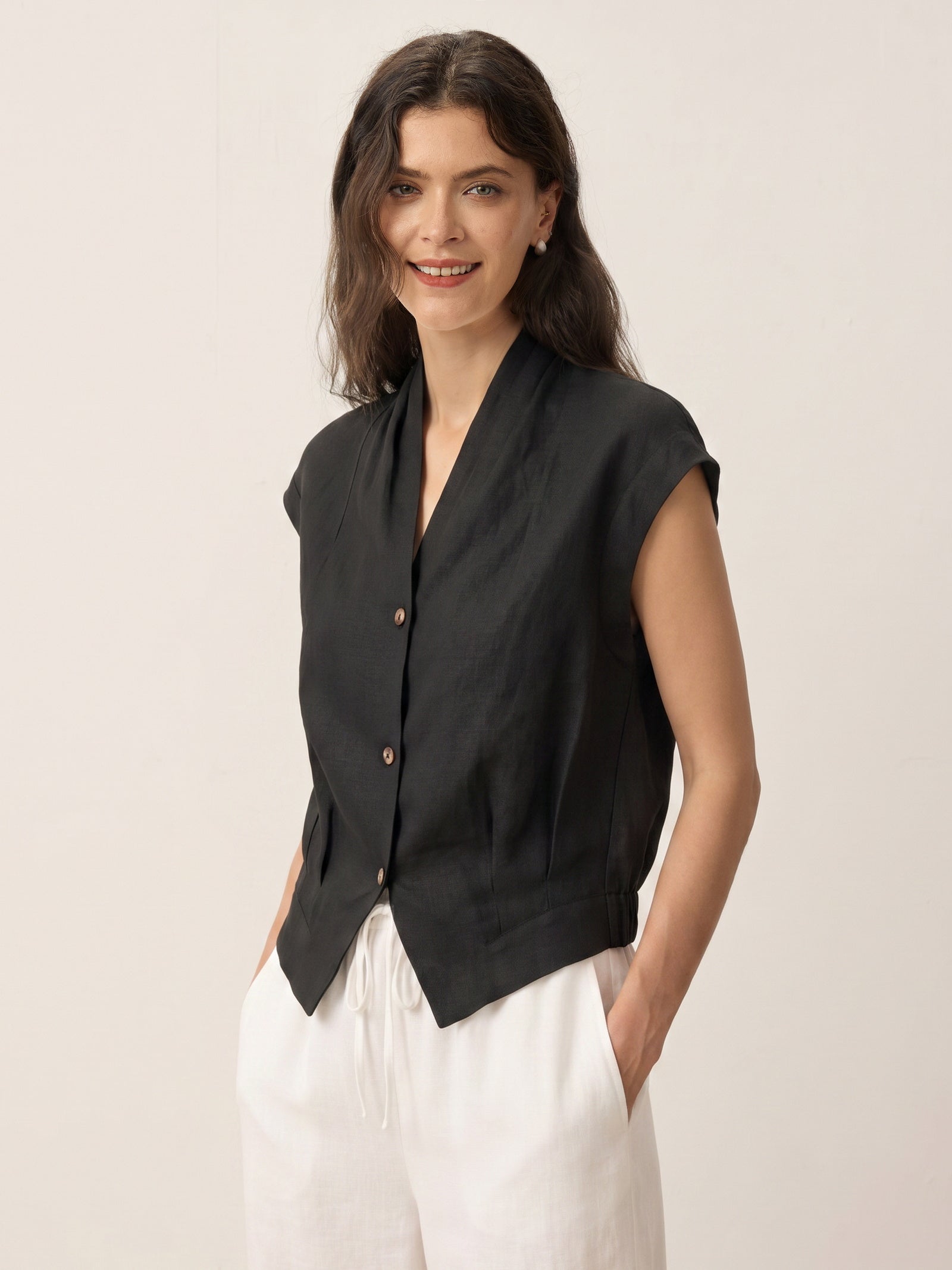Valeria | Camicia Corta in Lino con Scollo Incrociato