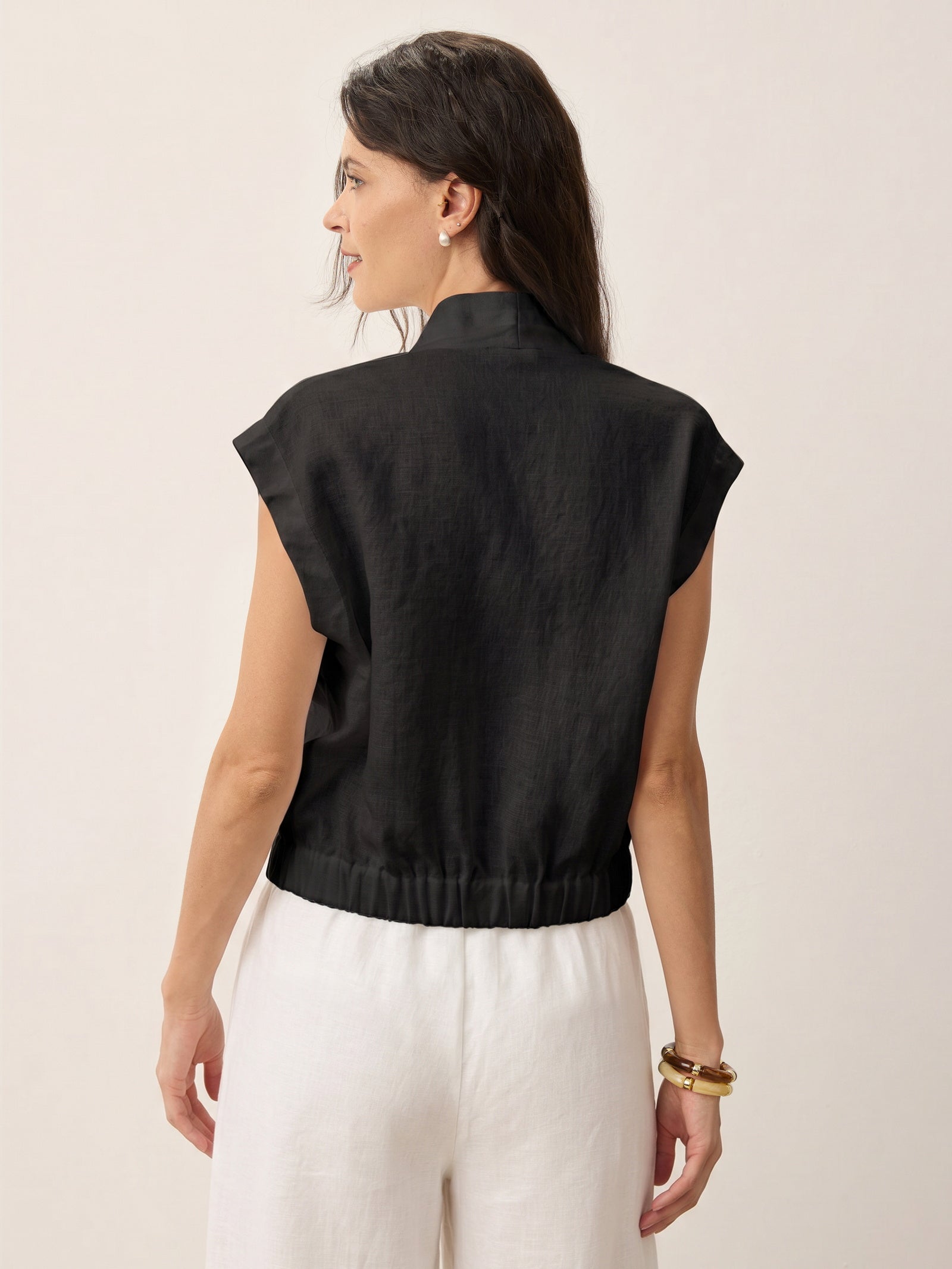 Valeria | Camicia Corta in Lino con Scollo Incrociato
