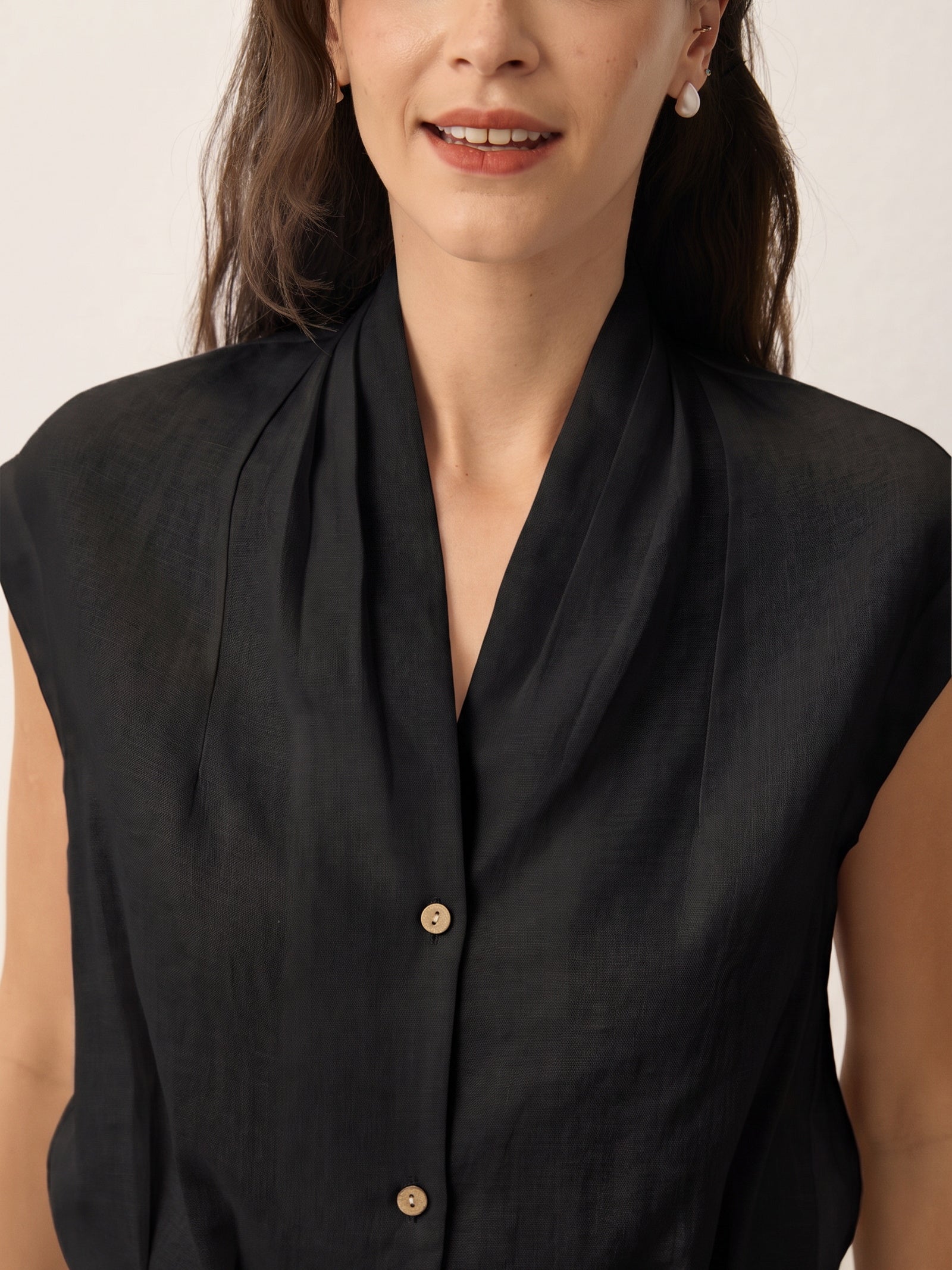 Valeria | Camicia Corta in Lino con Scollo Incrociato