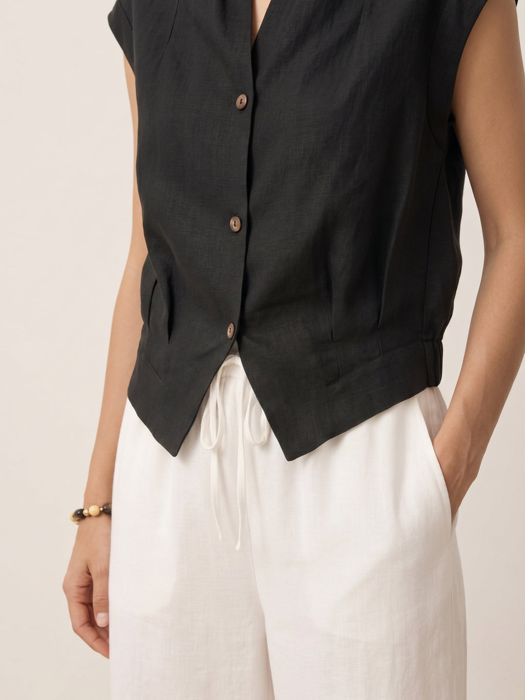 Valeria | Camicia Corta in Lino con Scollo Incrociato