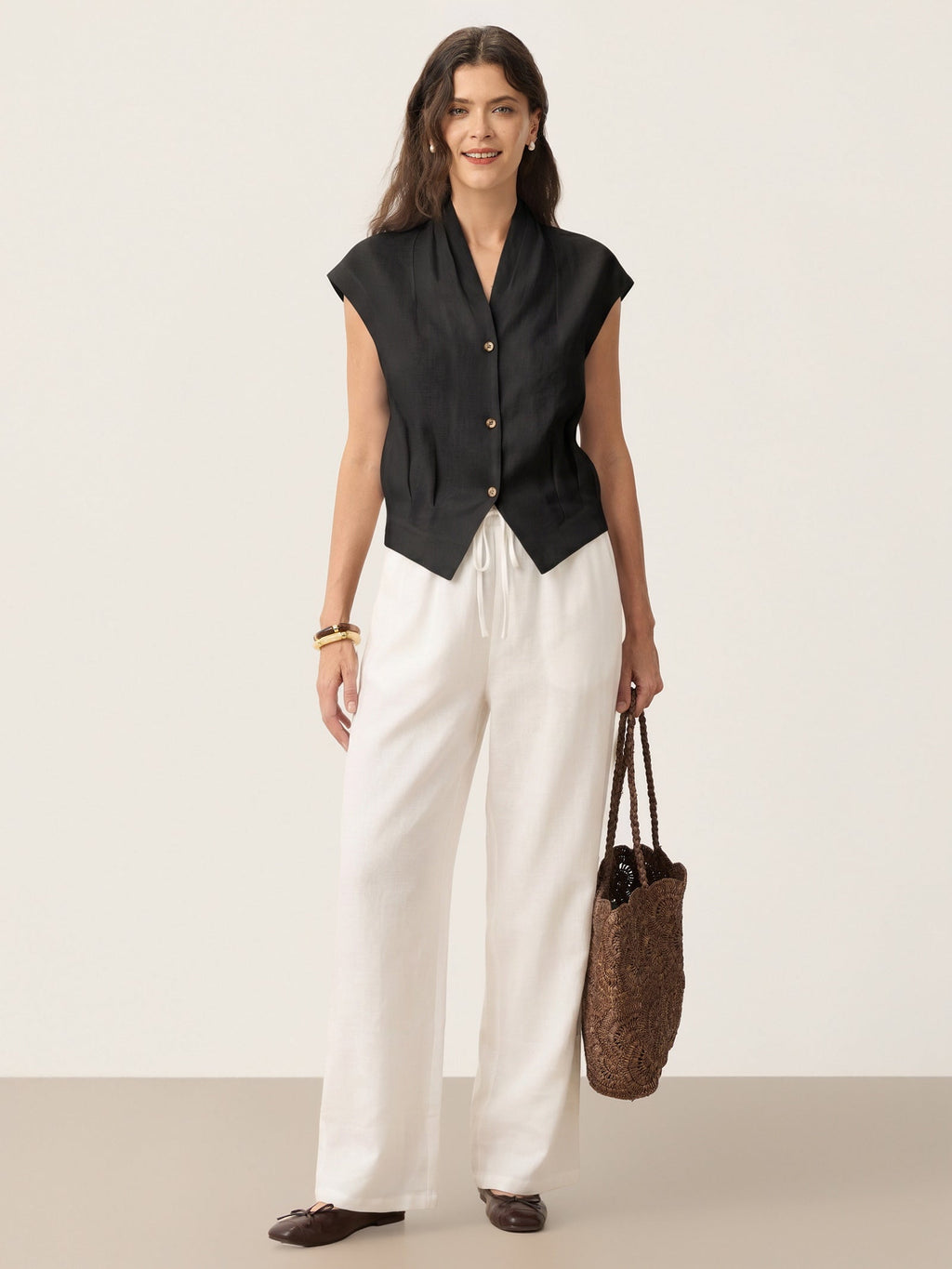 Valeria | Camicia Corta in Lino con Scollo Incrociato