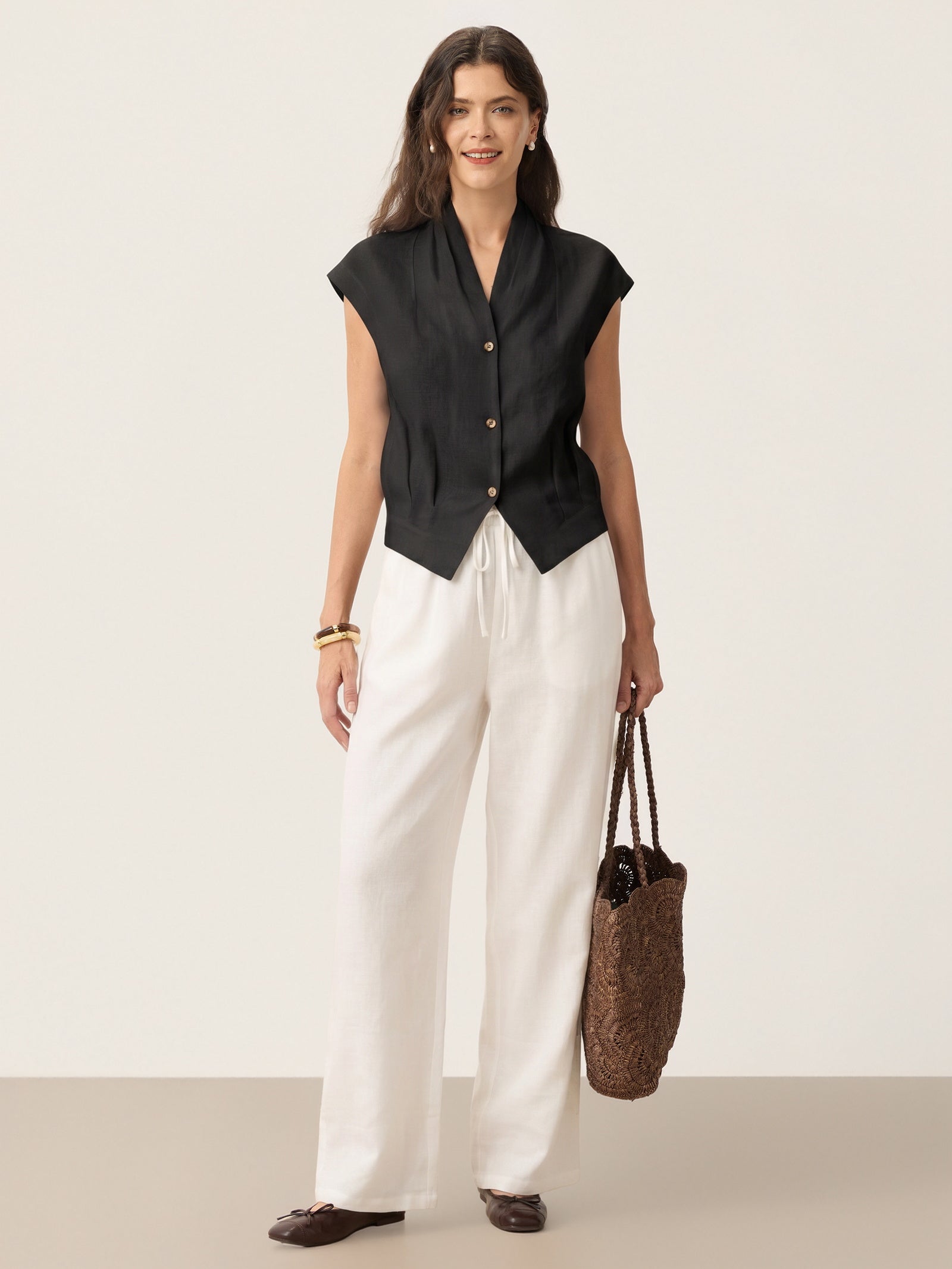 Valeria | Camicia Corta in Lino con Scollo Incrociato