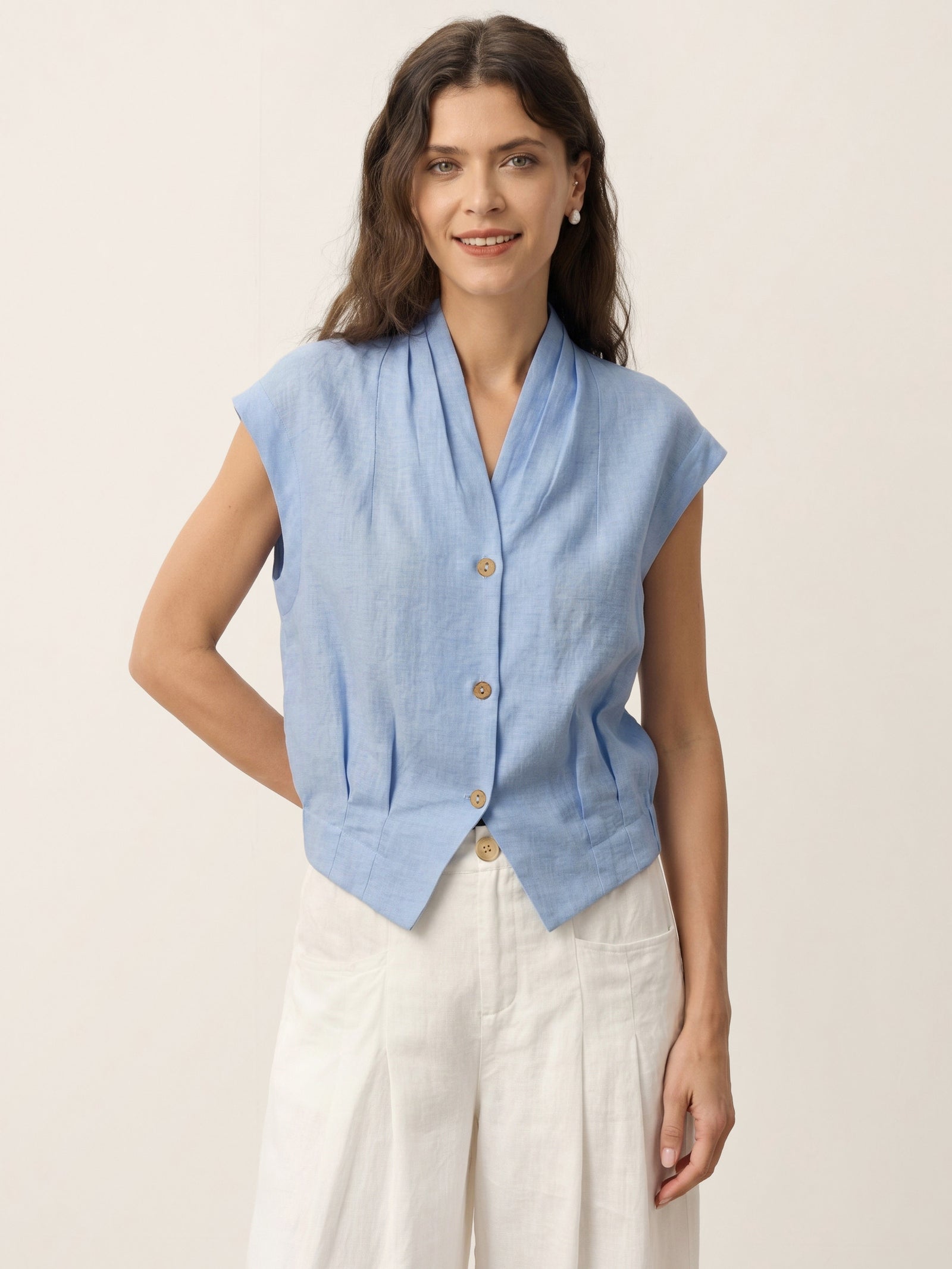 Valeria | Camicia Corta in Lino con Scollo Incrociato