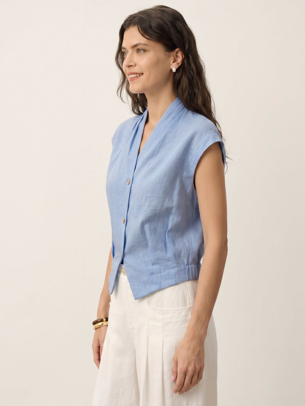 Valeria | Camicia Corta in Lino con Scollo Incrociato
