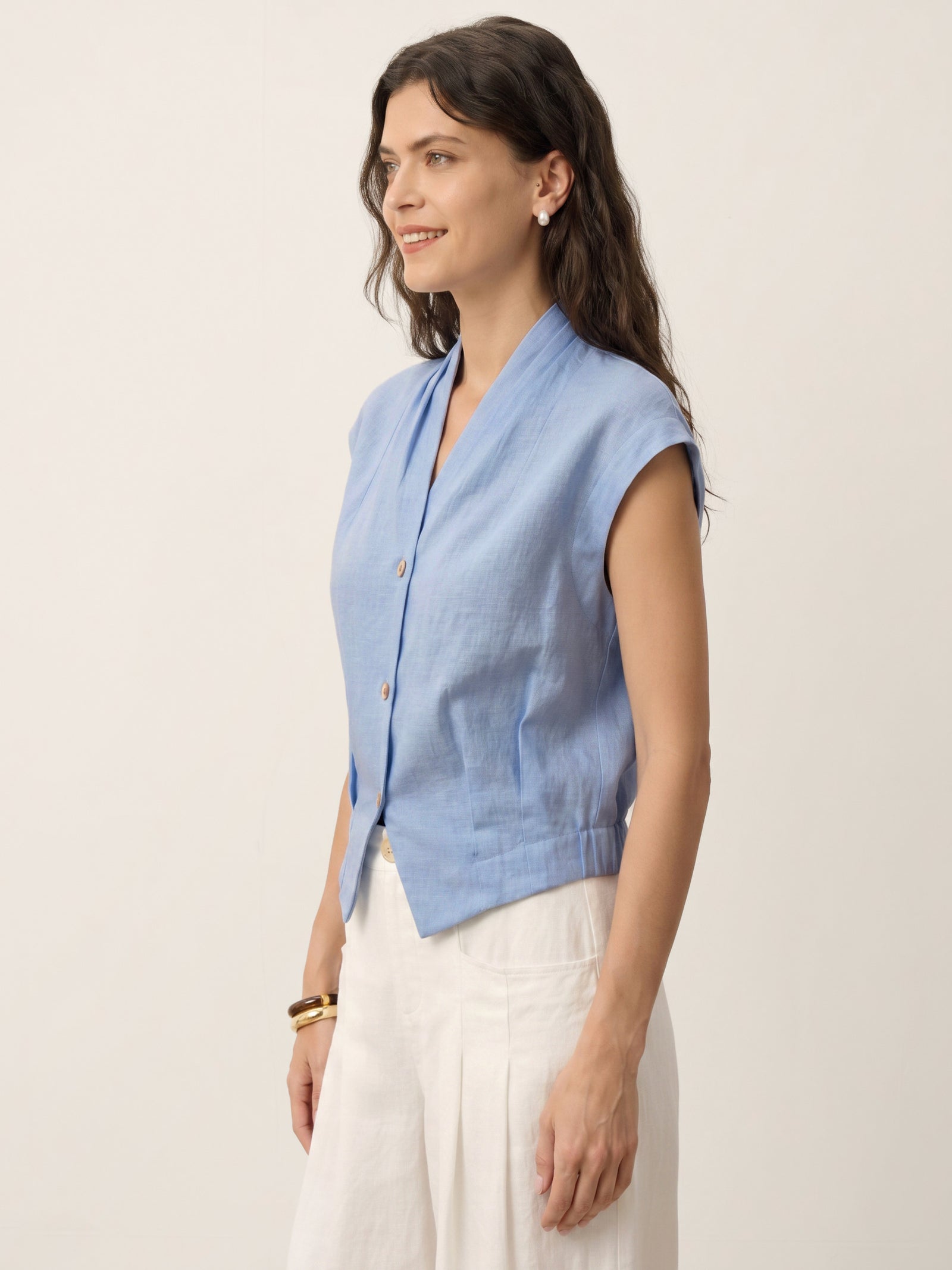Valeria | Camicia Corta in Lino con Scollo Incrociato