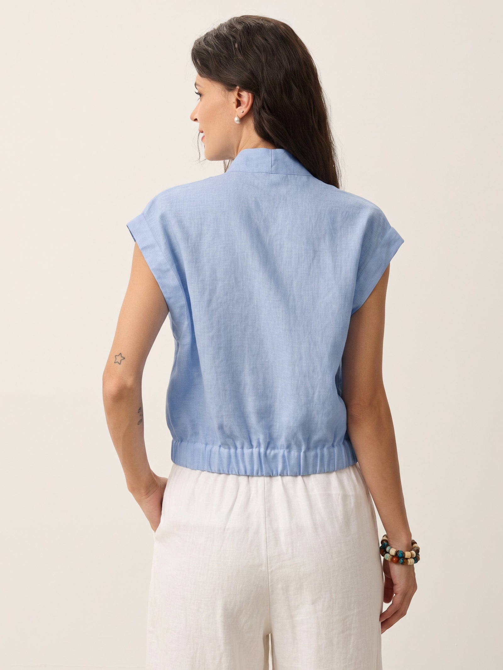 Valeria | Camicia Corta in Lino con Scollo Incrociato