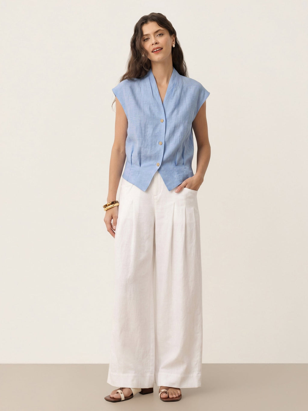 Valeria | Camicia Corta in Lino con Scollo Incrociato