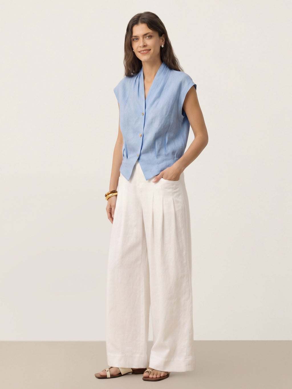 Valeria | Camicia Corta in Lino con Scollo Incrociato