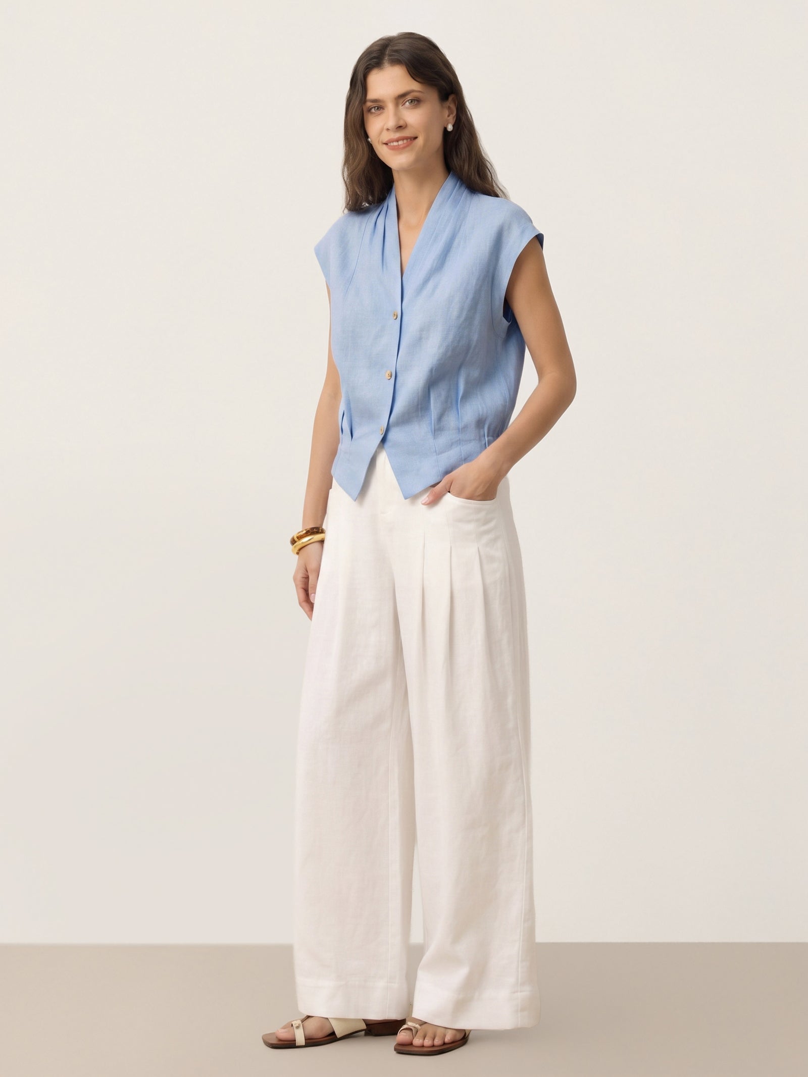 Valeria | Camicia Corta in Lino con Scollo Incrociato