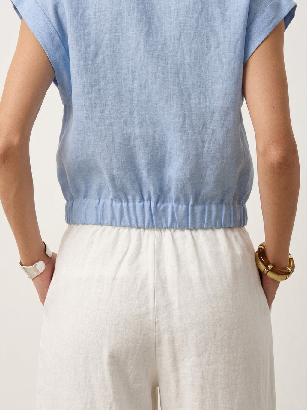 Valeria | Camicia Corta in Lino con Scollo Incrociato