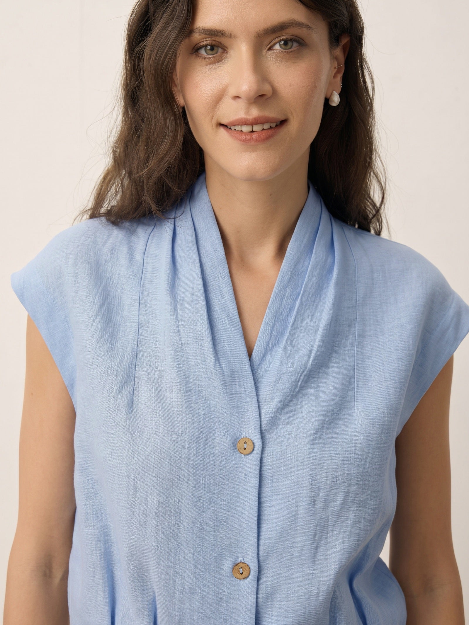 Valeria | Camicia Corta in Lino con Scollo Incrociato