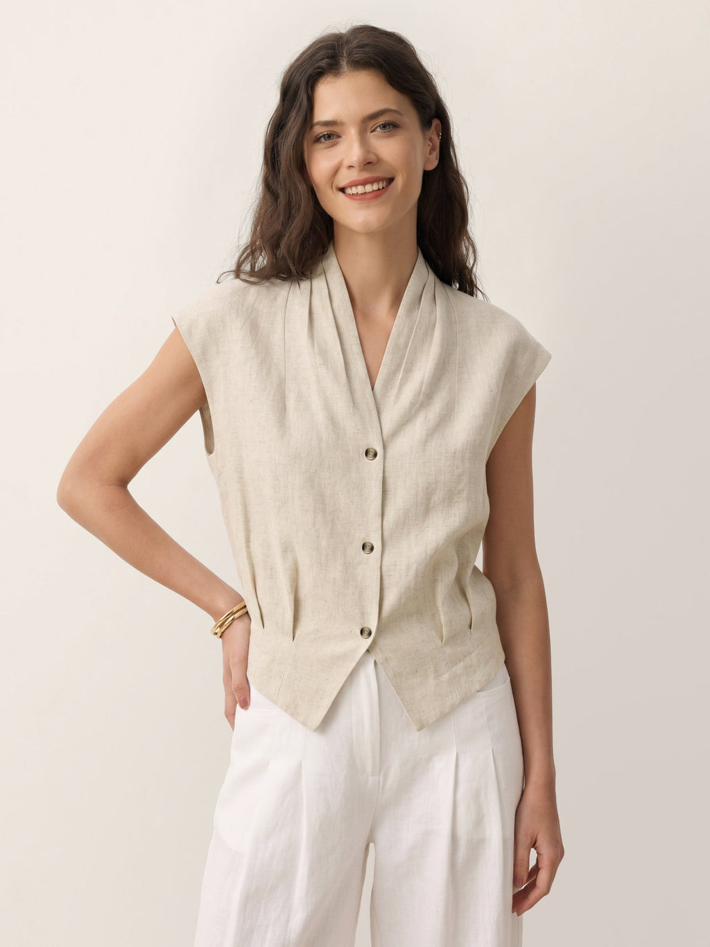Valeria | Camicia Corta in Lino con Scollo Incrociato