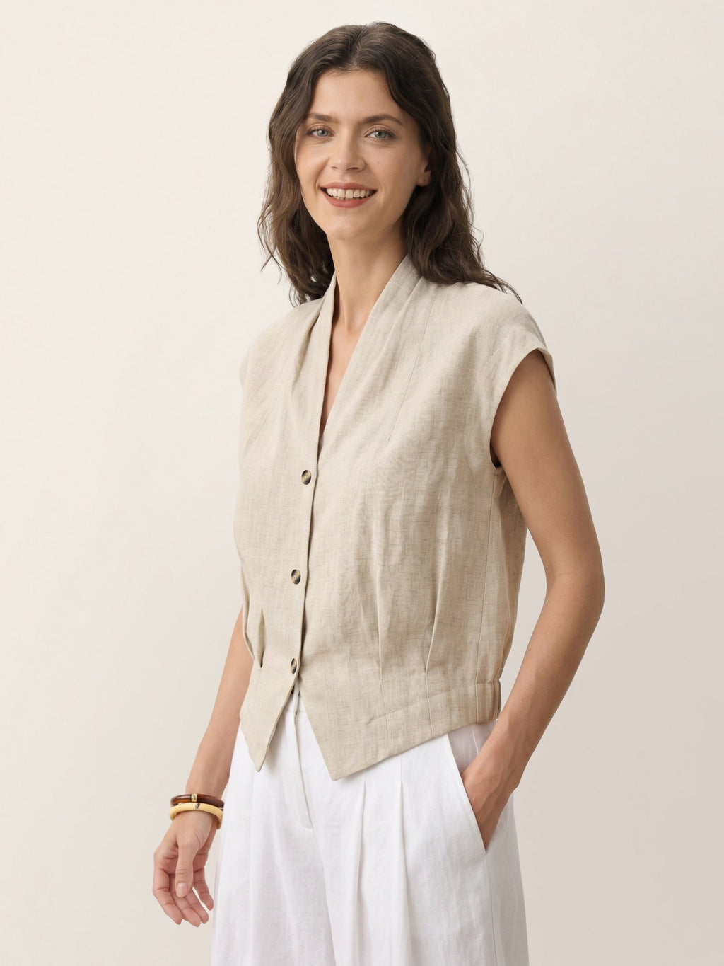 Valeria | Camicia Corta in Lino con Scollo Incrociato