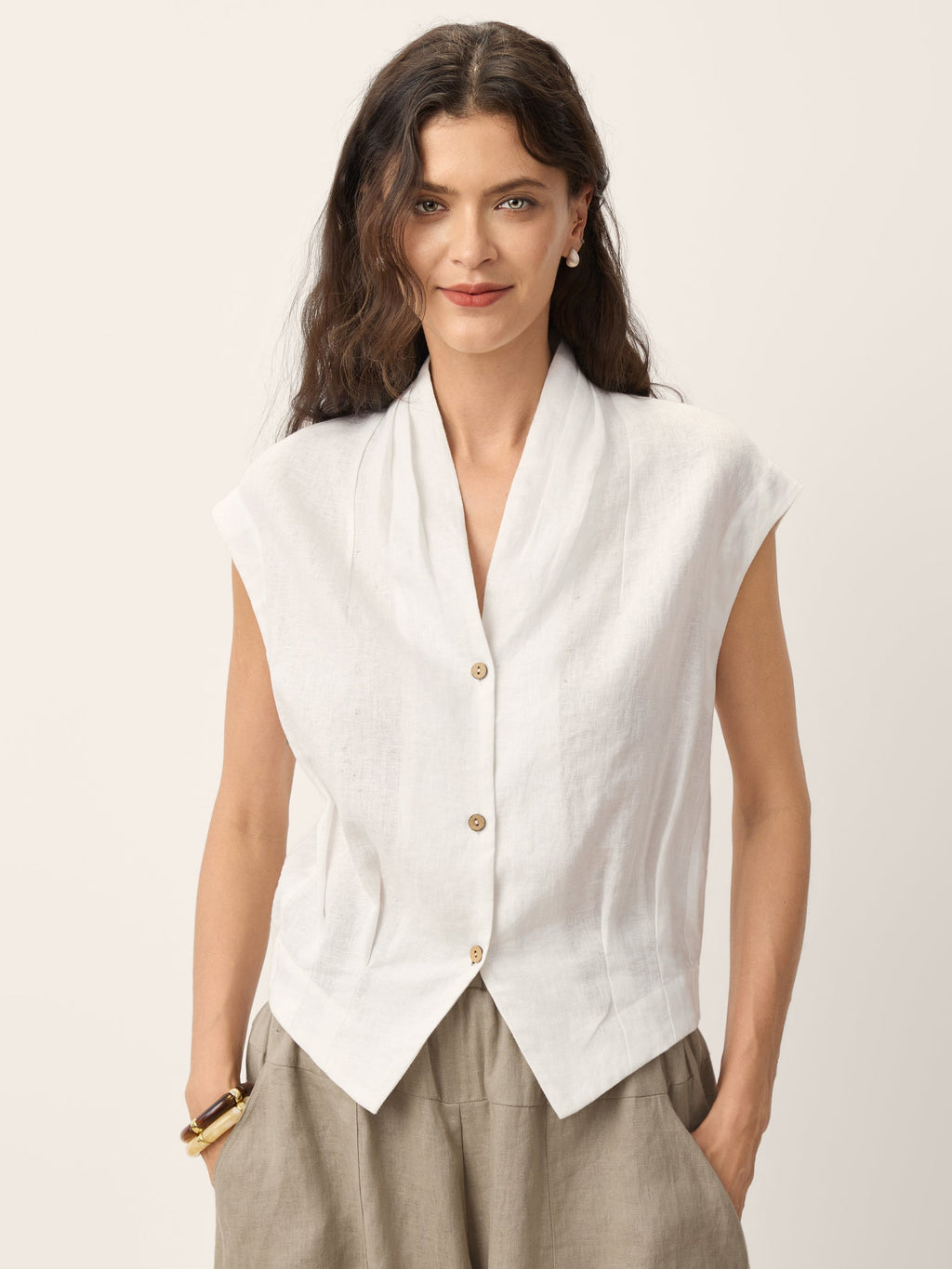 Valeria | Camicia Corta in Lino con Scollo Incrociato