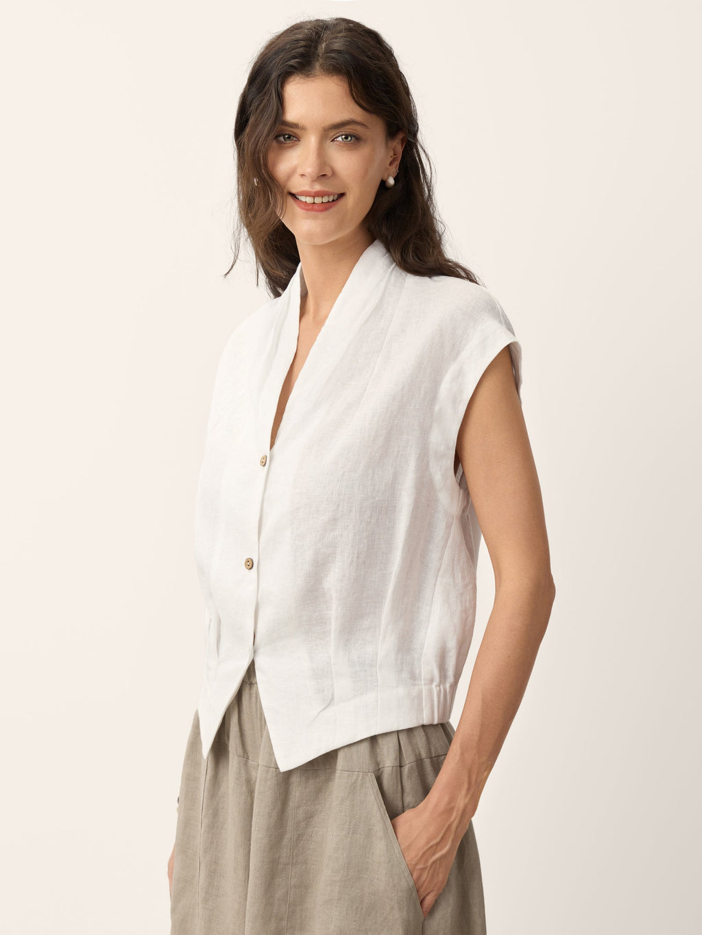 Valeria | Camicia Corta in Lino con Scollo Incrociato