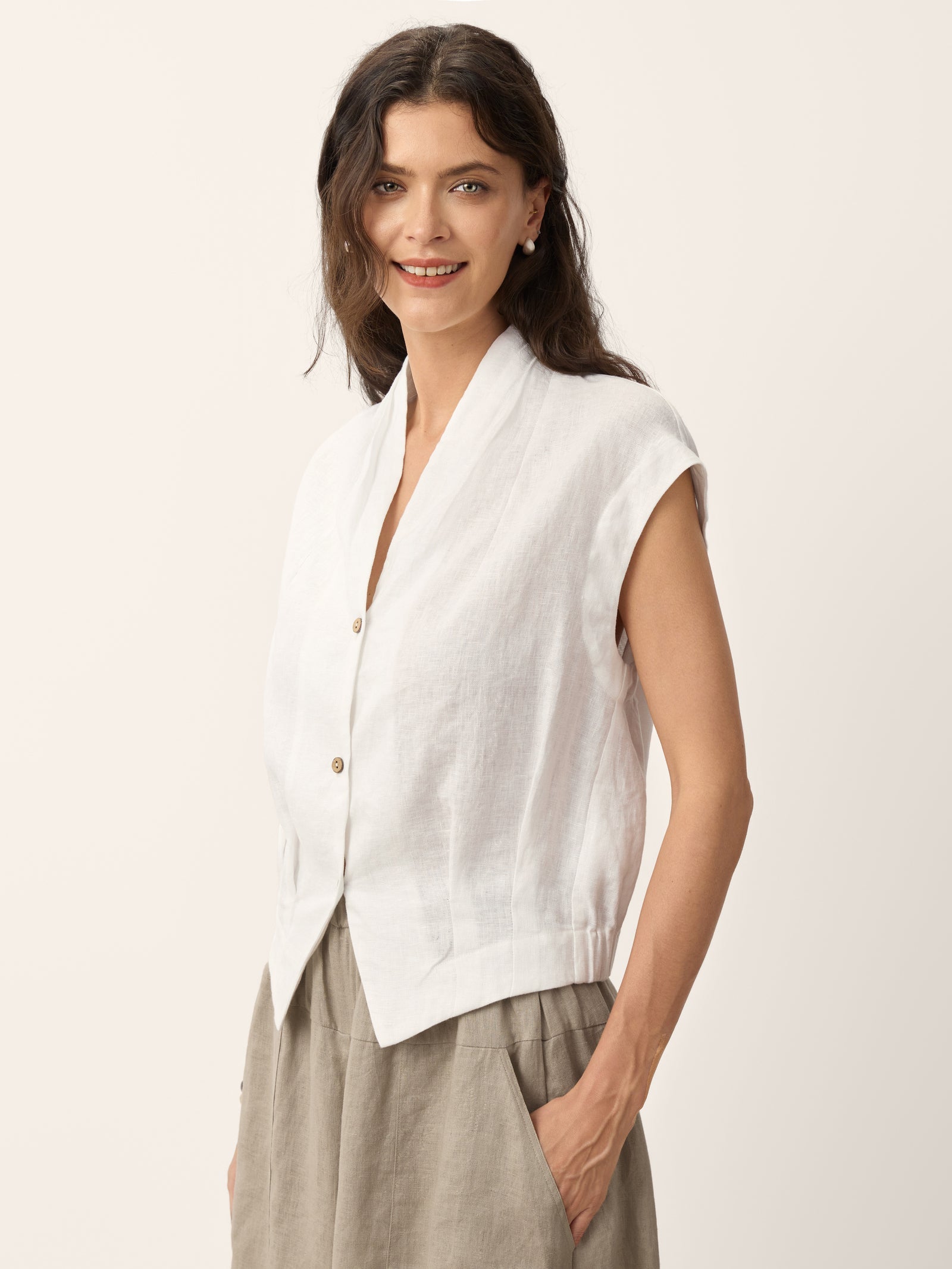 Valeria | Camicia Corta in Lino con Scollo Incrociato