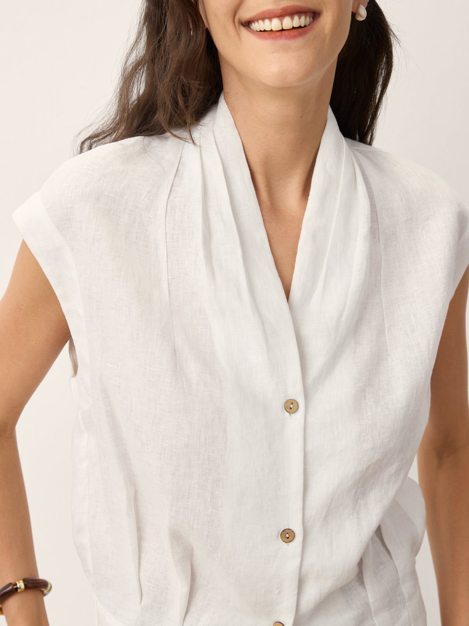 Valeria | Camicia Corta in Lino con Scollo Incrociato
