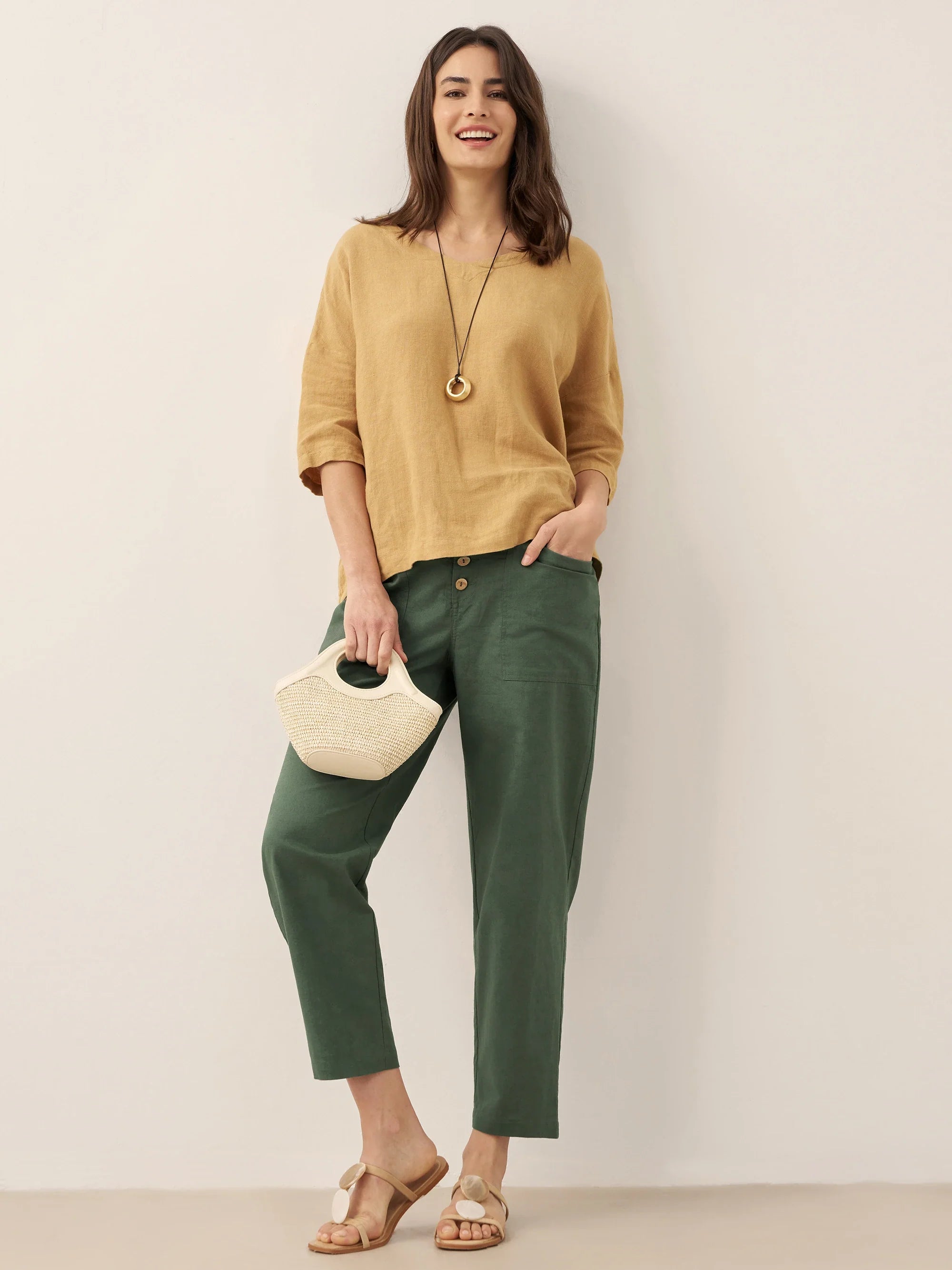 Alessia | Pantaloni in Lino con Chiusura a Bottone