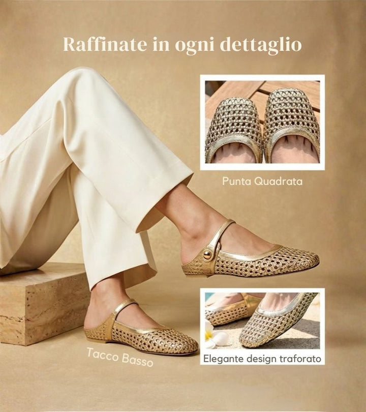 Mary-Jane mules on model