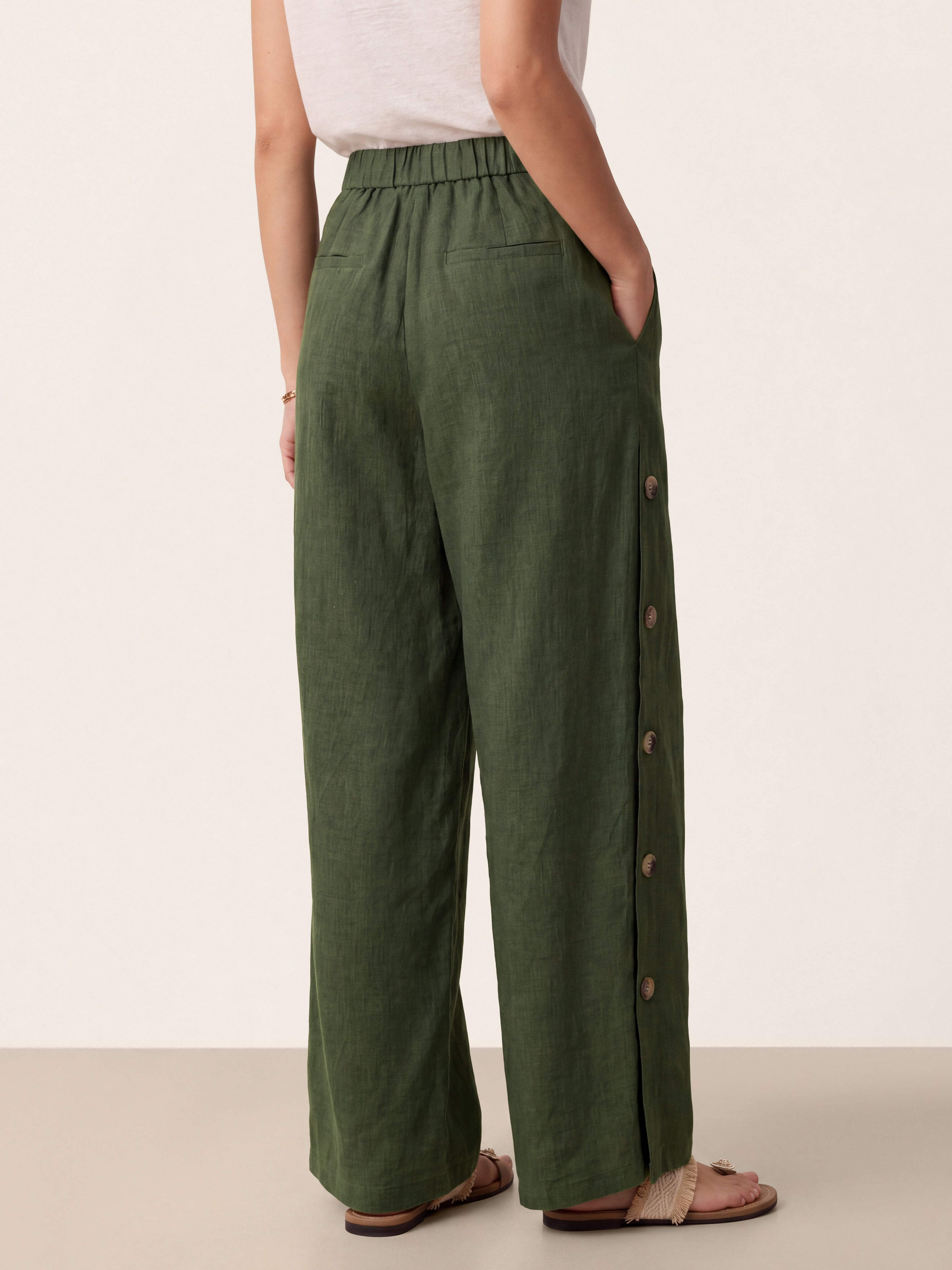Francesca | Pantaloni in Lino con Bottoni e Spacchi Laterali