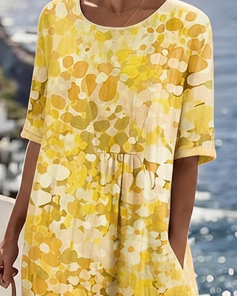 Cecilia | Abito Midi Fluido a Fiori con Tasche
