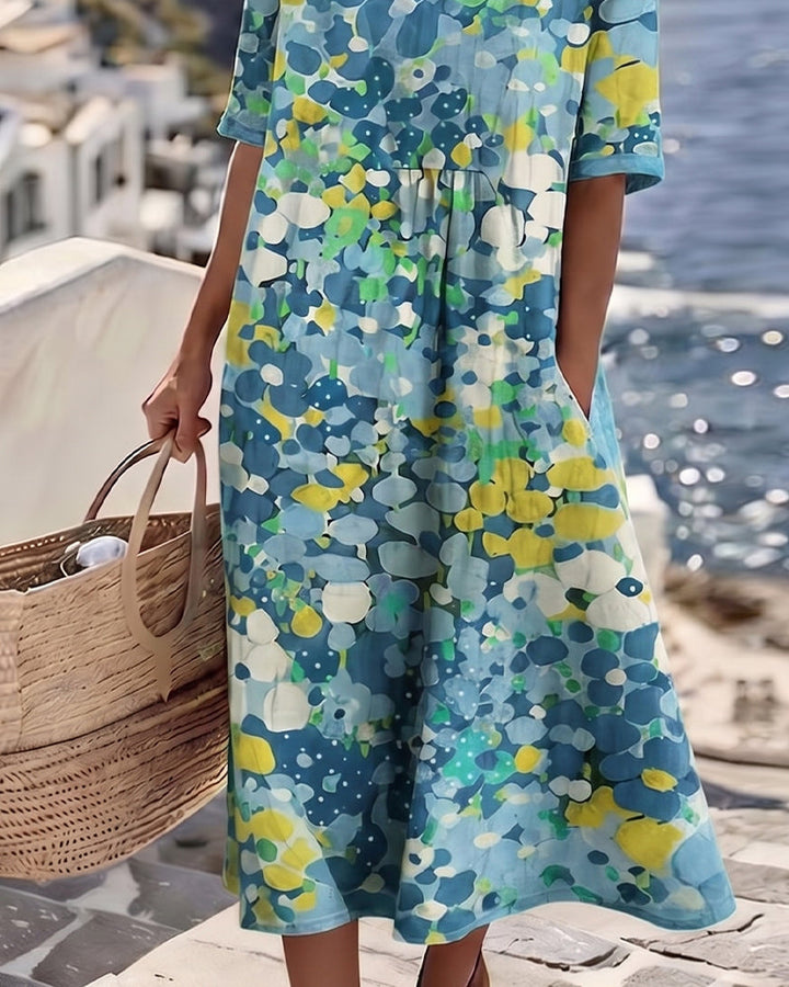 Cecilia | Abito Midi Fluido a Fiori con Tasche
