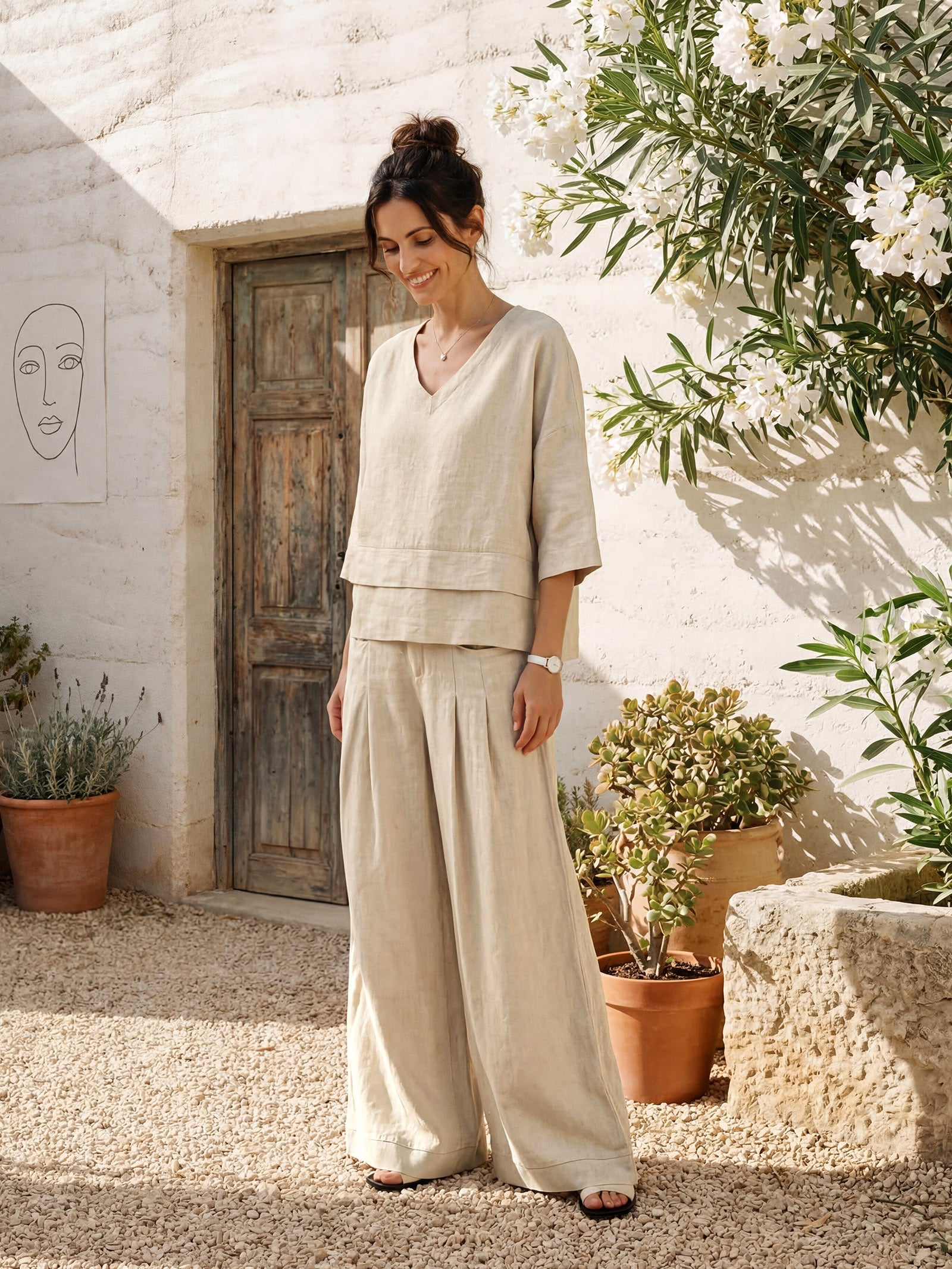 Beatrice | Pantaloni Rilassati in Lino con Pieghe Scolpite