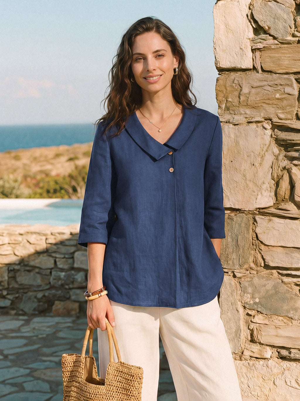 Ottilie | Top in Lino con Colletto Asimmetrico